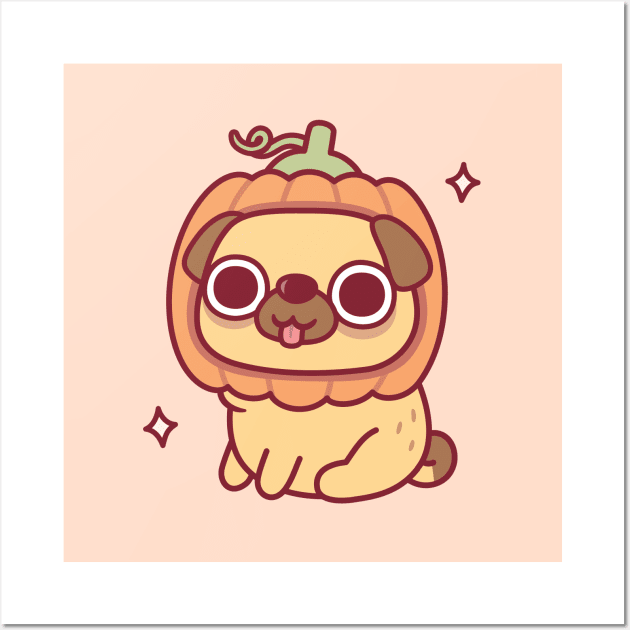 Cute Pug With Pumpkin Hat Funny Wall Art by rustydoodle